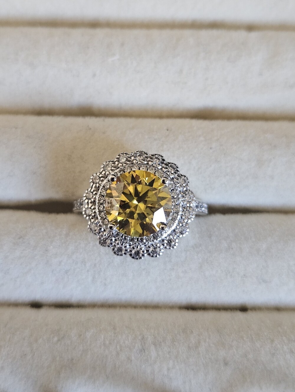 Yellow Round Cut Moissanite Halo Cocktail Ring Statement Jewelry